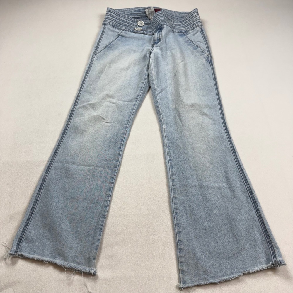 Z.‎ Cavaricci Womens Light Wash Wide Waistband Flare Jeans Size 9 Y2K Raw Hem